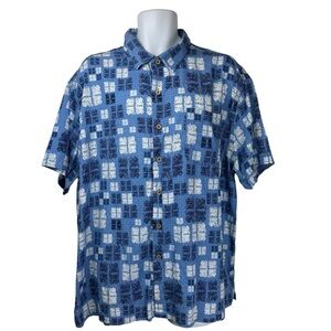 Nat Nast Silk Blend Patterned Button Front Shirt Short Sleeves Blue Size XXL